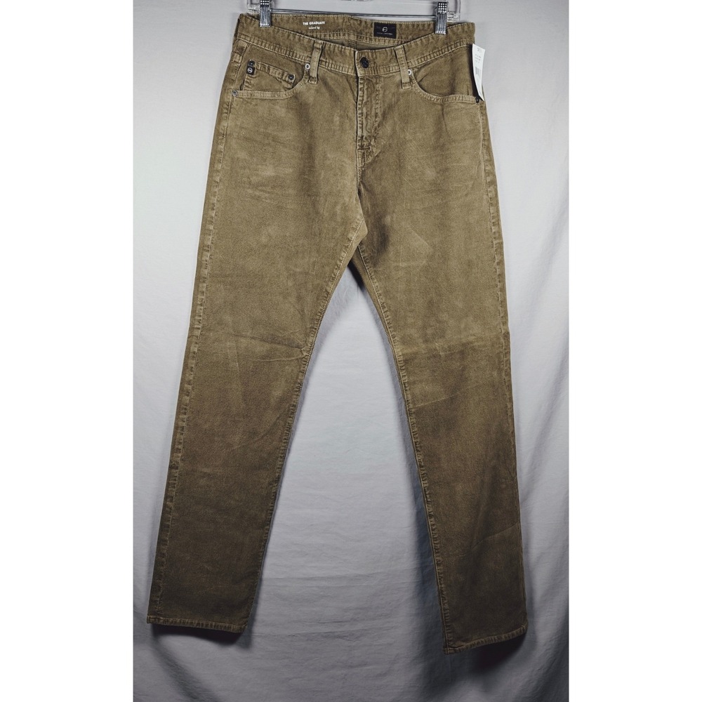 AG Adriano Goldschmied The Graduate Tailored‎ Leg Corduroy Pants Olive Khaki 31